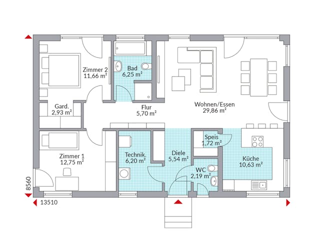 Fertighaus Perfect 95 von Danwood Schlüsselfertig ab 231500€, Bungalow Grundriss 1