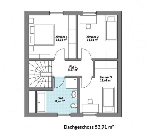 Fertighaus Point 110 von DAN-WOOD Schlüsselfertig ab 201000€, Satteldach-Klassiker Grundriss 2