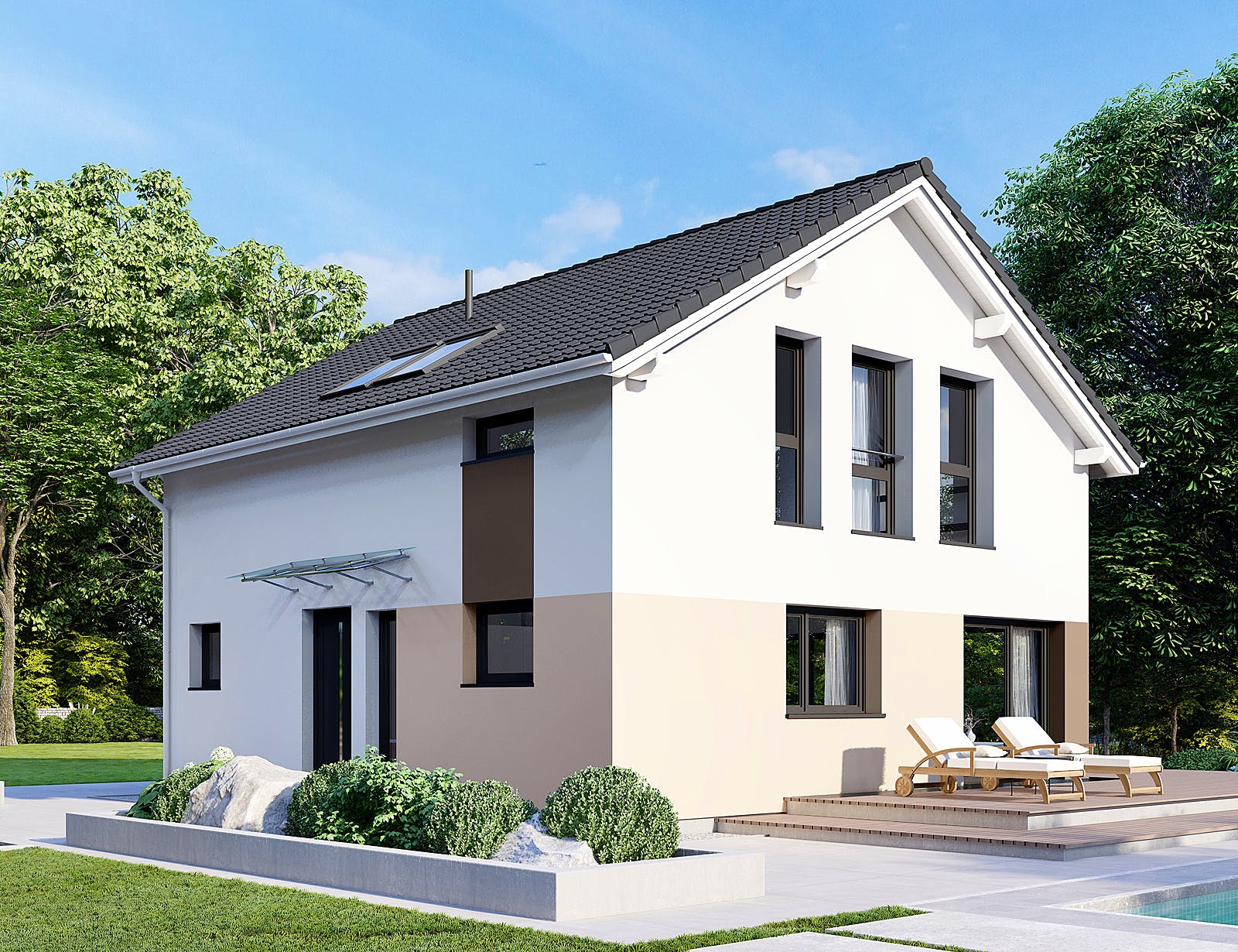Fertighaus Point 121 von Danwood Schlüsselfertig ab 245700€, Satteldach-Klassiker Außenansicht 1
