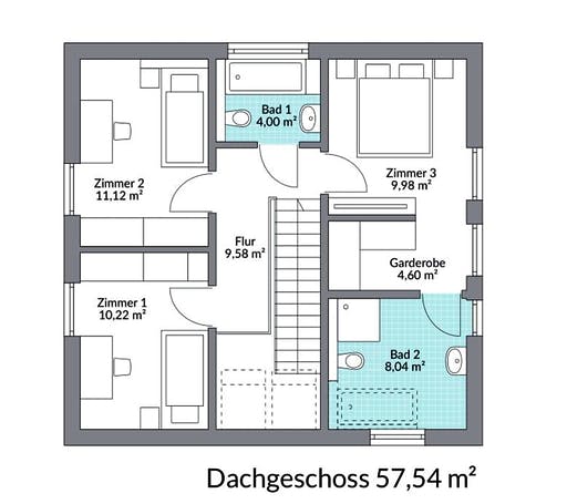 Fertighaus Point 121 von DAN-WOOD Schlüsselfertig ab 226400€, Satteldach-Klassiker Grundriss 2