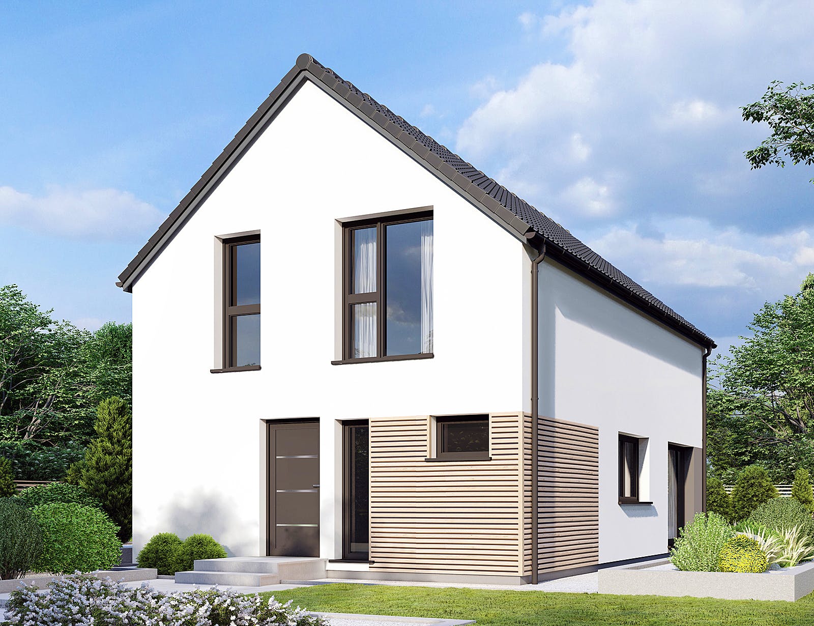 Fertighaus Point 124 von Danwood Schlüsselfertig ab 225400€, Satteldach-Klassiker Außenansicht 1