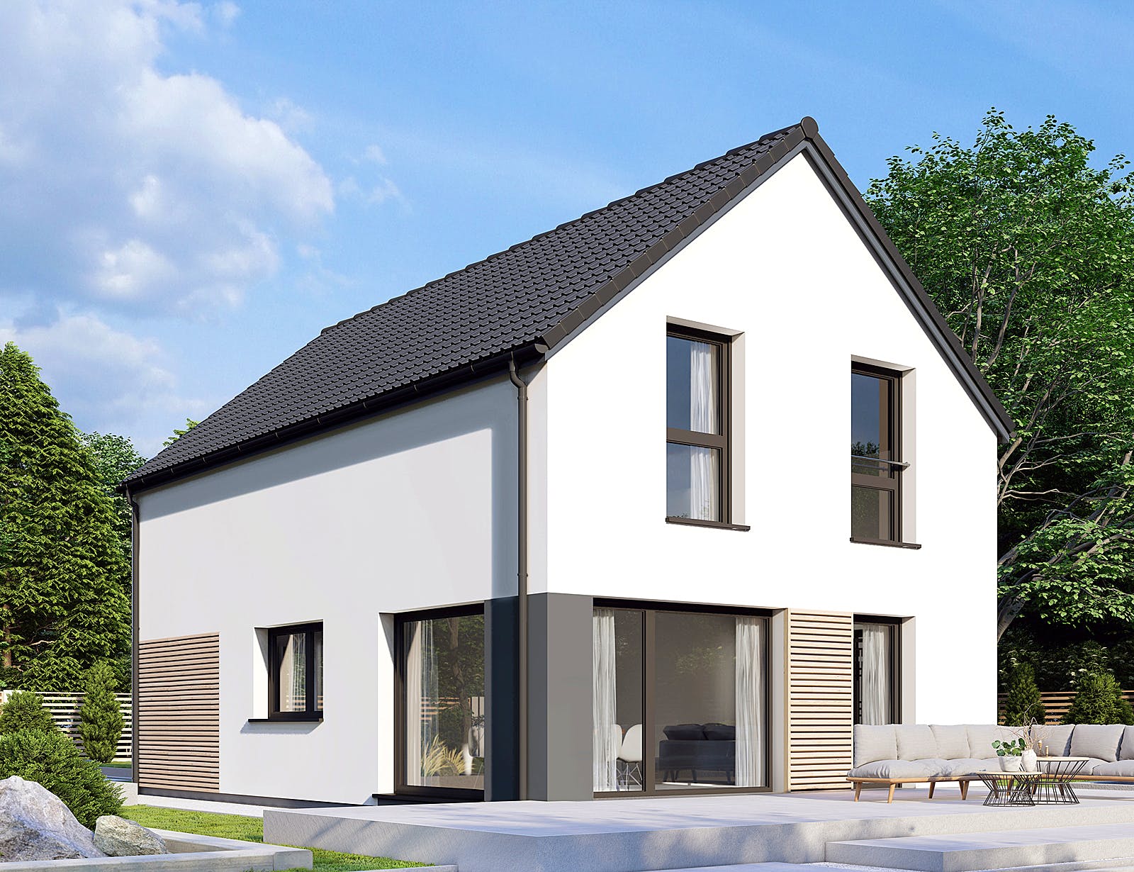 Fertighaus Point 124 von Danwood Schlüsselfertig ab 225400€, Satteldach-Klassiker Außenansicht 2
