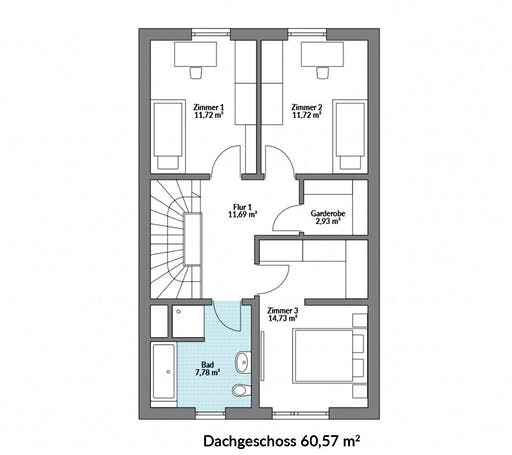 Fertighaus Point 124 von DAN-WOOD Schlüsselfertig ab 216600€, Satteldach-Klassiker Grundriss 2