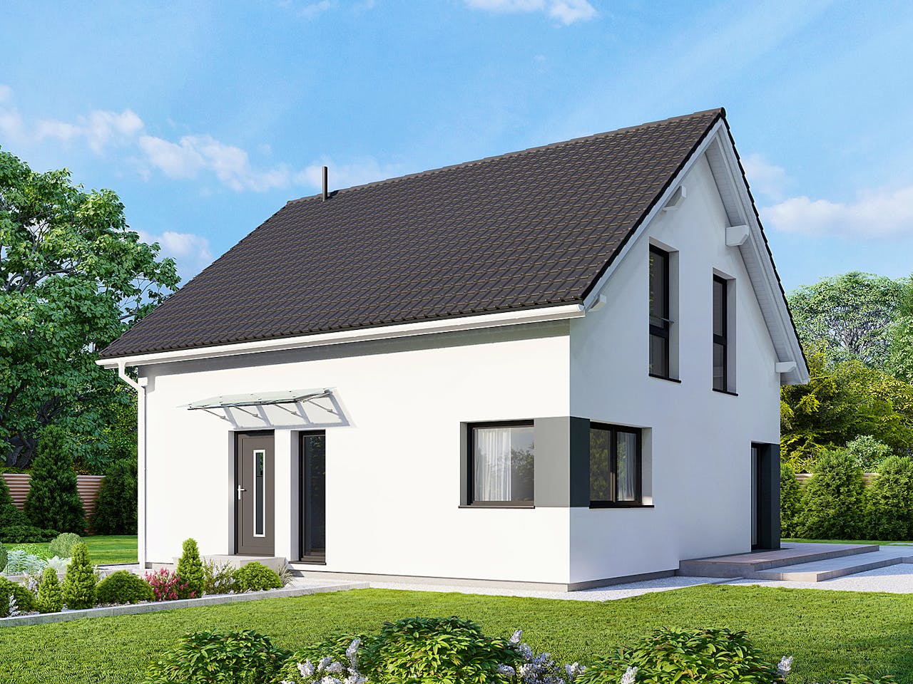 Fertighaus Point 126.1 von Danwood Schlüsselfertig ab 251100€, Satteldach-Klassiker Außenansicht 1