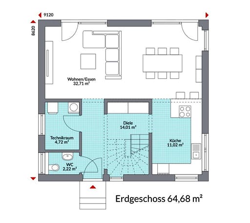 Fertighaus Point 126.1 von DAN-WOOD Schlüsselfertig ab 208800€, Satteldach-Klassiker Grundriss 1