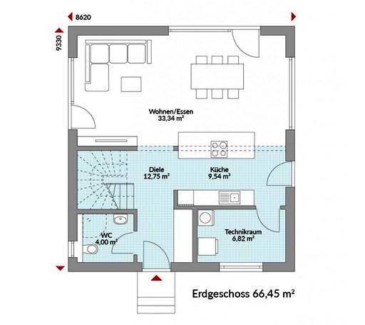 Fertighaus Point 128.1 von Danwood Schlüsselfertig ab 229100€, Satteldach-Klassiker Grundriss 1