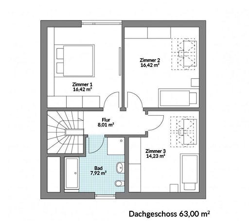 Fertighaus Point 128.1 von Danwood Schlüsselfertig ab 229100€, Satteldach-Klassiker Grundriss 2