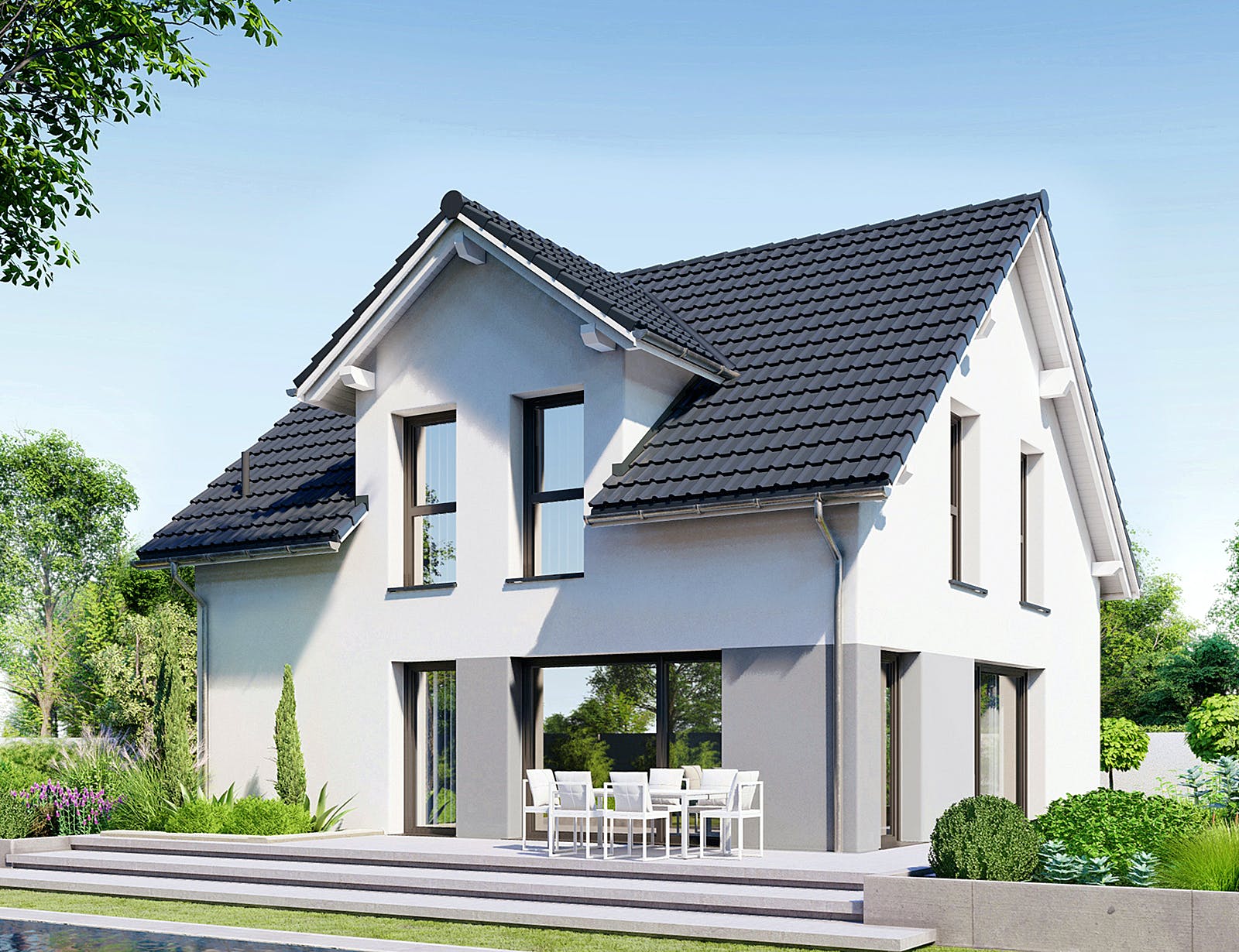 Fertighaus Point 128.2 von Danwood Schlüsselfertig ab 243000€, Satteldach-Klassiker Außenansicht 1