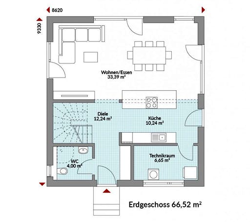 Fertighaus Point 128.2 von Danwood Schlüsselfertig ab 234000€, Satteldach-Klassiker Grundriss 1