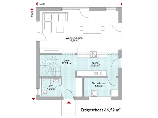 Fertighaus Point 128.2 von Danwood Schlüsselfertig ab 272000€, Satteldach-Klassiker Grundriss 1