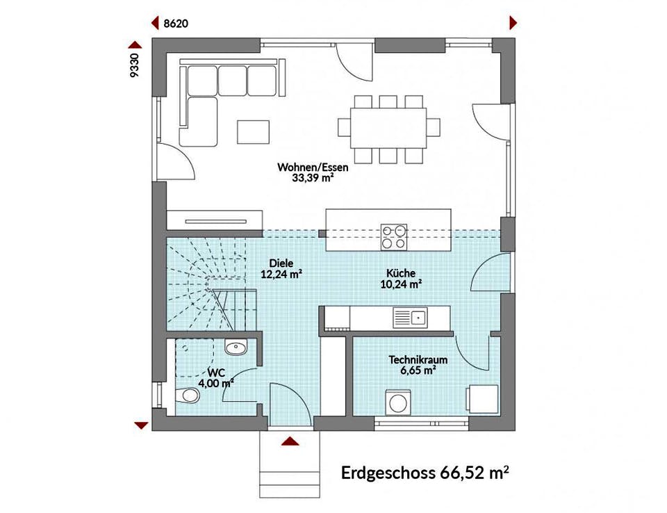 Fertighaus Point 128.2 von Danwood Schlüsselfertig ab 243000€, Satteldach-Klassiker Grundriss 1