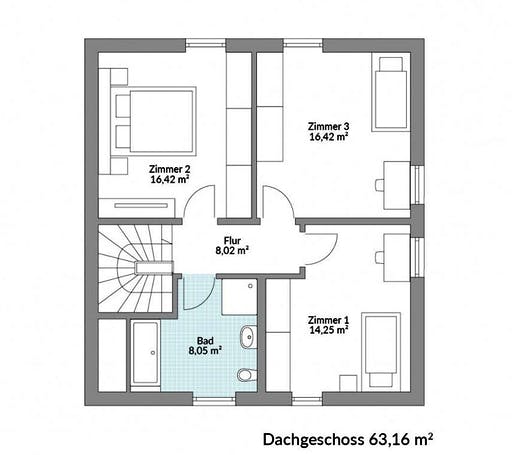 Fertighaus Point 128.2 von Danwood Schlüsselfertig ab 234000€, Satteldach-Klassiker Grundriss 2