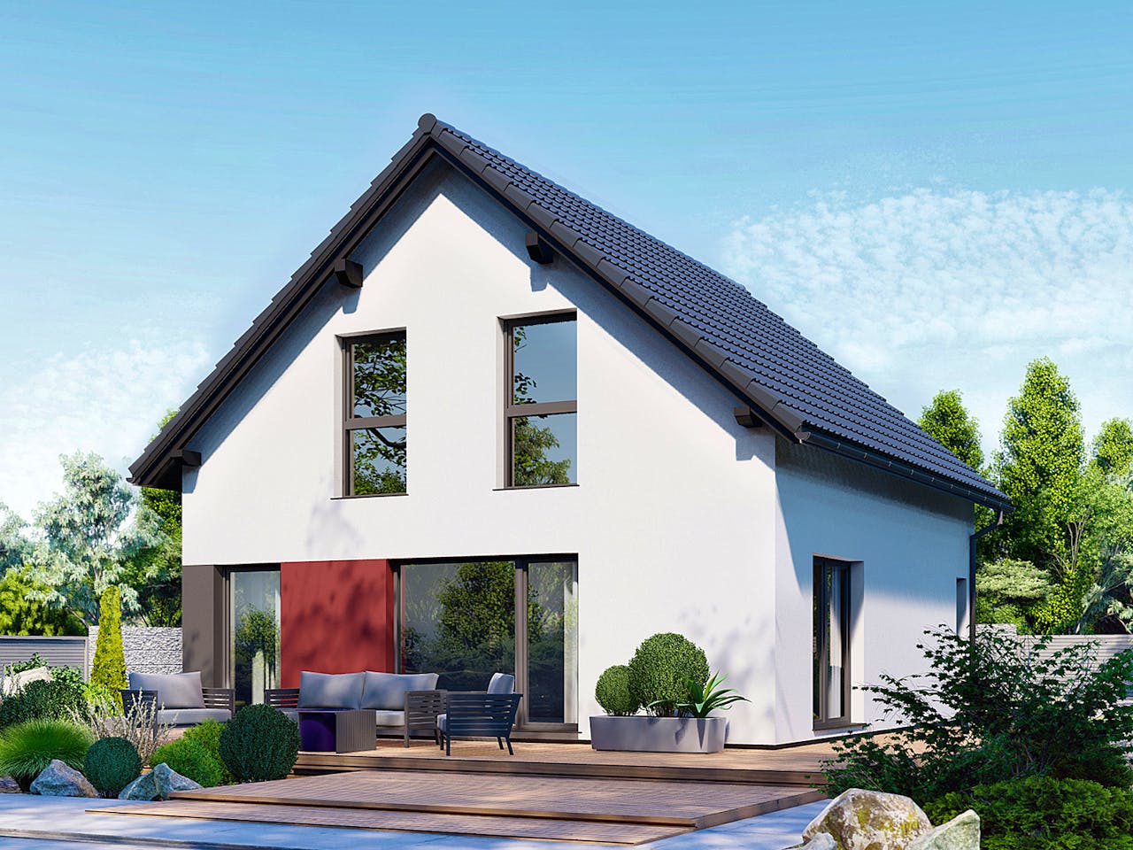 Fertighaus Point 128 von Danwood Schlüsselfertig ab 255100€, Satteldach-Klassiker Außenansicht 1