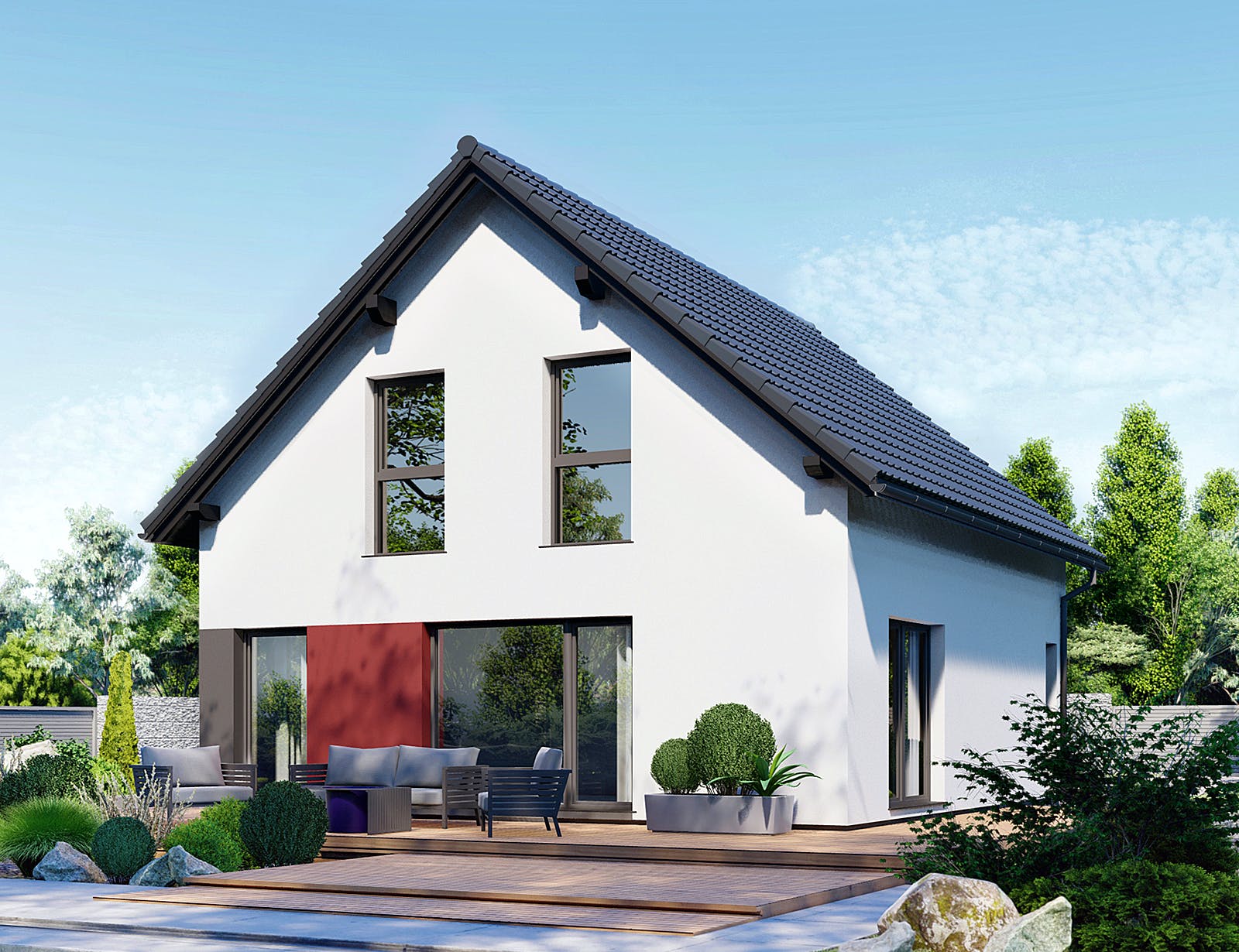 Fertighaus Point 128 von Danwood Schlüsselfertig ab 228300€, Satteldach-Klassiker Außenansicht 1