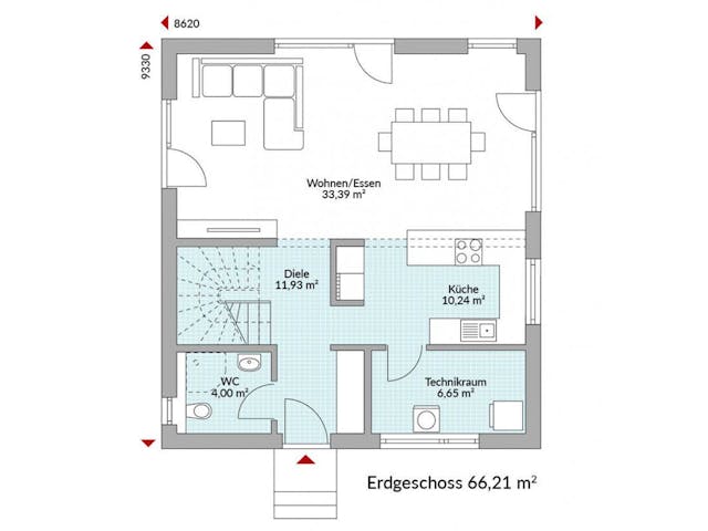 Fertighaus Point 128 von Danwood Schlüsselfertig ab 255100€, Satteldach-Klassiker Grundriss 1 Fertighaus Point 128 von Danwood Schlüsselfertig ab 255100€, Satteldach-Klassiker Grundriss 1