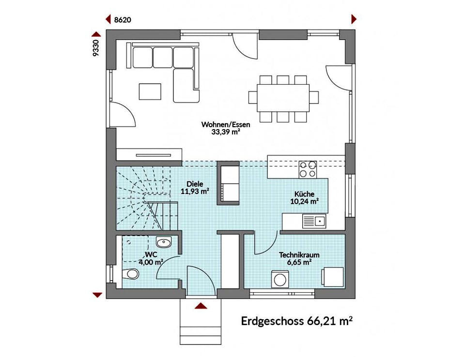 Fertighaus Point 128 von Danwood Schlüsselfertig ab 228300€, Satteldach-Klassiker Grundriss 1