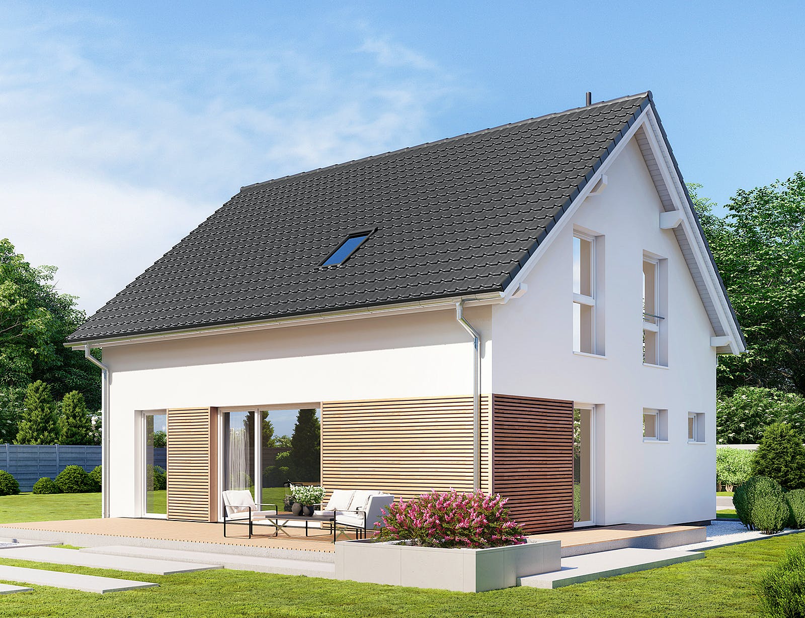 Fertighaus Point 130 von Danwood Schlüsselfertig ab 231600€, Satteldach-Klassiker Außenansicht 1