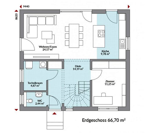 Fertighaus Point 130 von DAN-WOOD Schlüsselfertig ab 216200€, Satteldach-Klassiker Grundriss 1