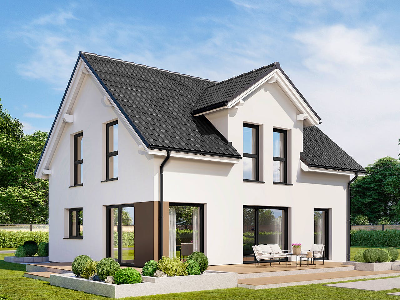 Fertighaus Point 133.1 von Danwood Schlüsselfertig ab 285300€, Satteldach-Klassiker Außenansicht 1