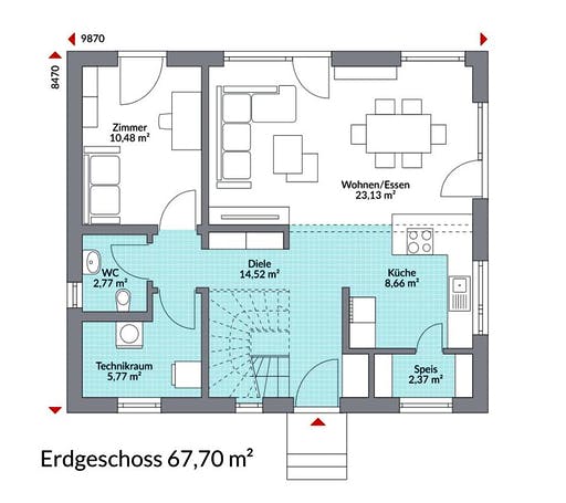 Fertighaus Point 133.1 von DAN-WOOD Schlüsselfertig ab 234700€, Satteldach-Klassiker Grundriss 1