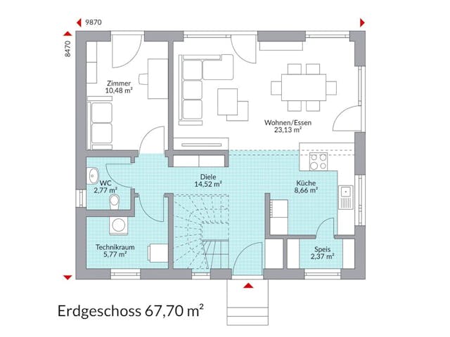 Fertighaus Point 133.1 von Danwood Schlüsselfertig ab 285300€, Satteldach-Klassiker Grundriss 1