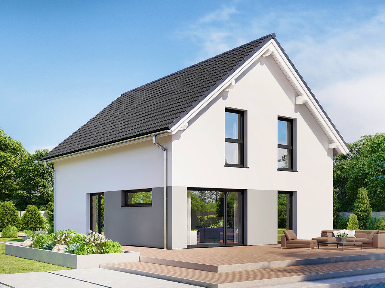 Fertighaus Point 138.1 von Danwood Schlüsselfertig ab 276600€, Satteldach-Klassiker Außenansicht 1