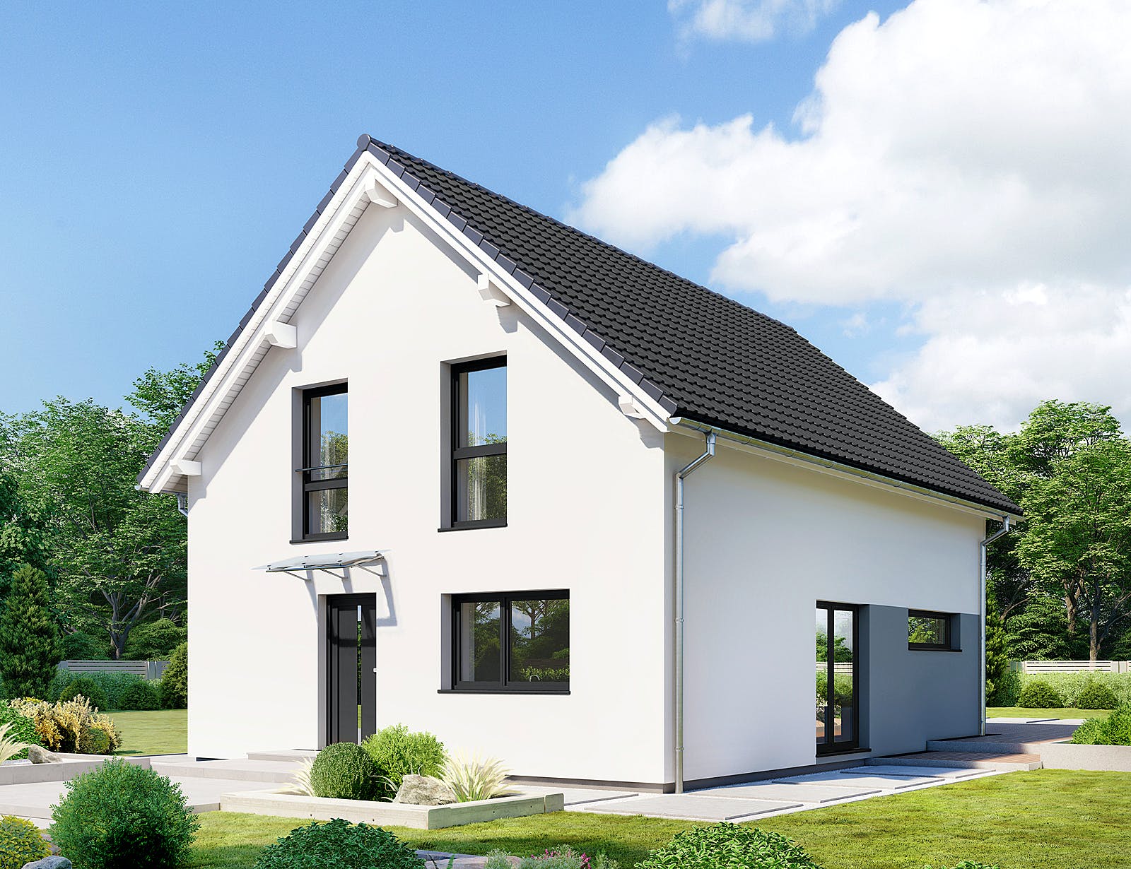 Fertighaus Point 138.1 von Danwood Schlüsselfertig ab 248000€, Satteldach-Klassiker Außenansicht 2