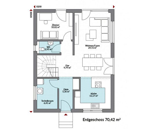 Fertighaus Point 138.1 von DAN-WOOD Schlüsselfertig ab 230300€, Satteldach-Klassiker Grundriss 1