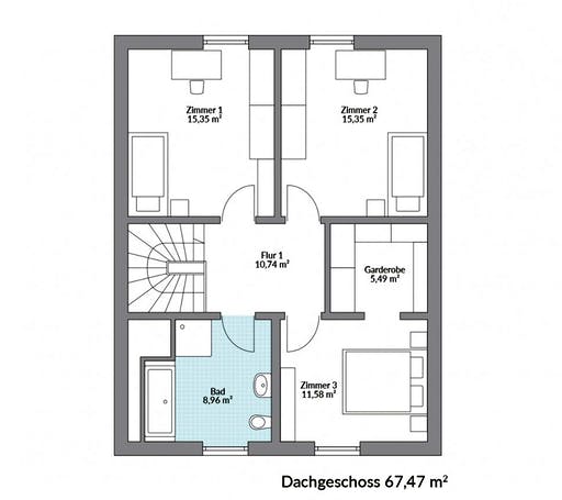 Fertighaus Point 138.1 von DAN-WOOD Schlüsselfertig ab 230300€, Satteldach-Klassiker Grundriss 2