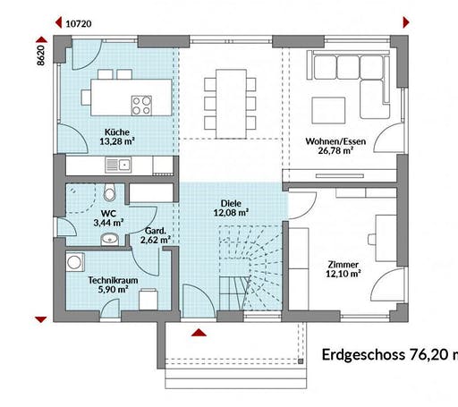 Fertighaus Point 140 von DAN-WOOD Schlüsselfertig ab 264900€, Satteldach-Klassiker Grundriss 1