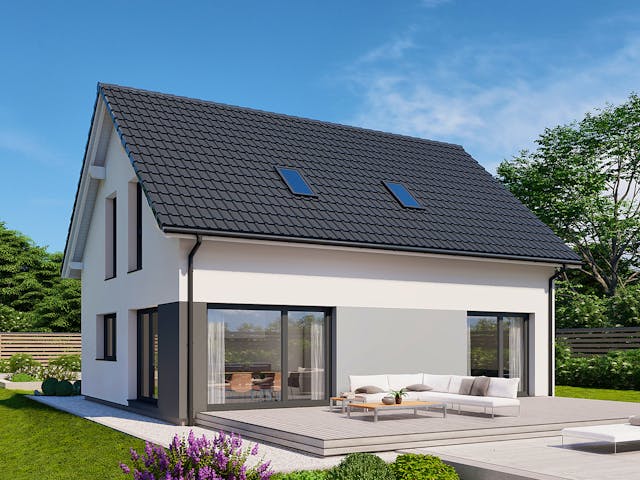 Fertighaus Point 141.1 von Danwood Schlüsselfertig ab 277500€, Satteldach-Klassiker Außenansicht 1