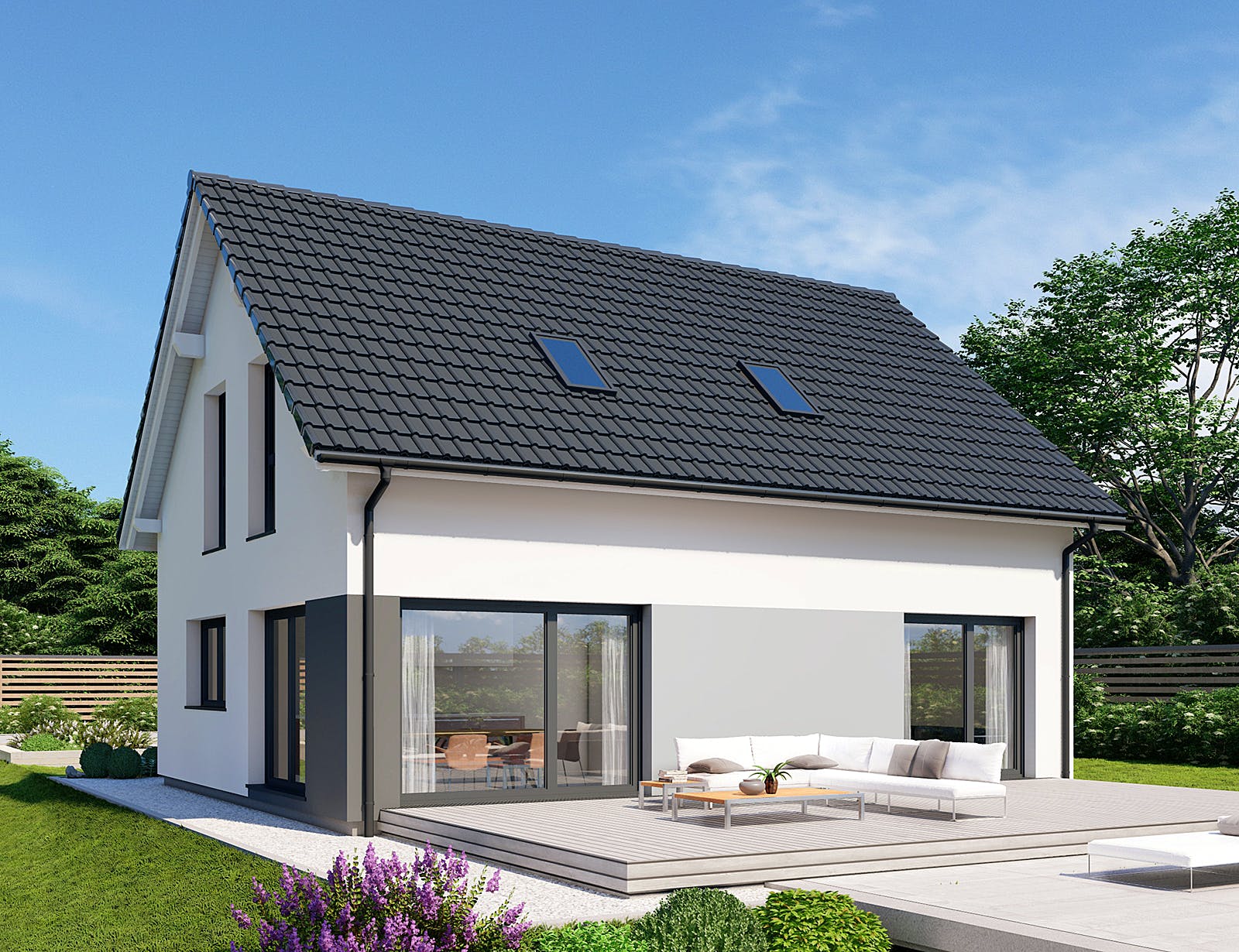 Fertighaus Point 141.1 von Danwood Schlüsselfertig ab 247900€, Satteldach-Klassiker Außenansicht 1
