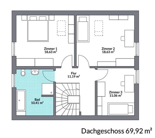 Fertighaus Point 141.1 von DAN-WOOD Schlüsselfertig ab 230200€, Satteldach-Klassiker Grundriss 2