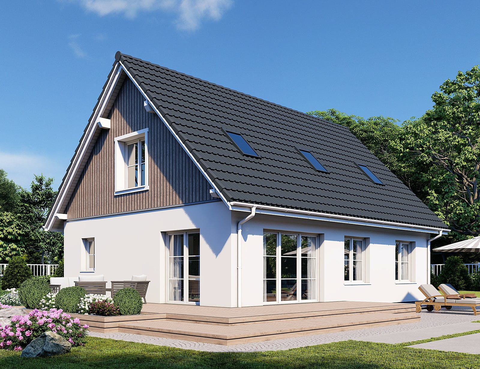 Fertighaus Point 142.1 von Danwood Schlüsselfertig ab 253000€, Satteldach-Klassiker Außenansicht 1