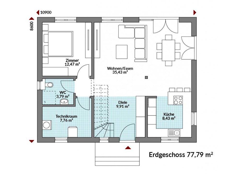 Fertighaus Point 142.1 von Danwood Schlüsselfertig ab 253000€, Satteldach-Klassiker Grundriss 1