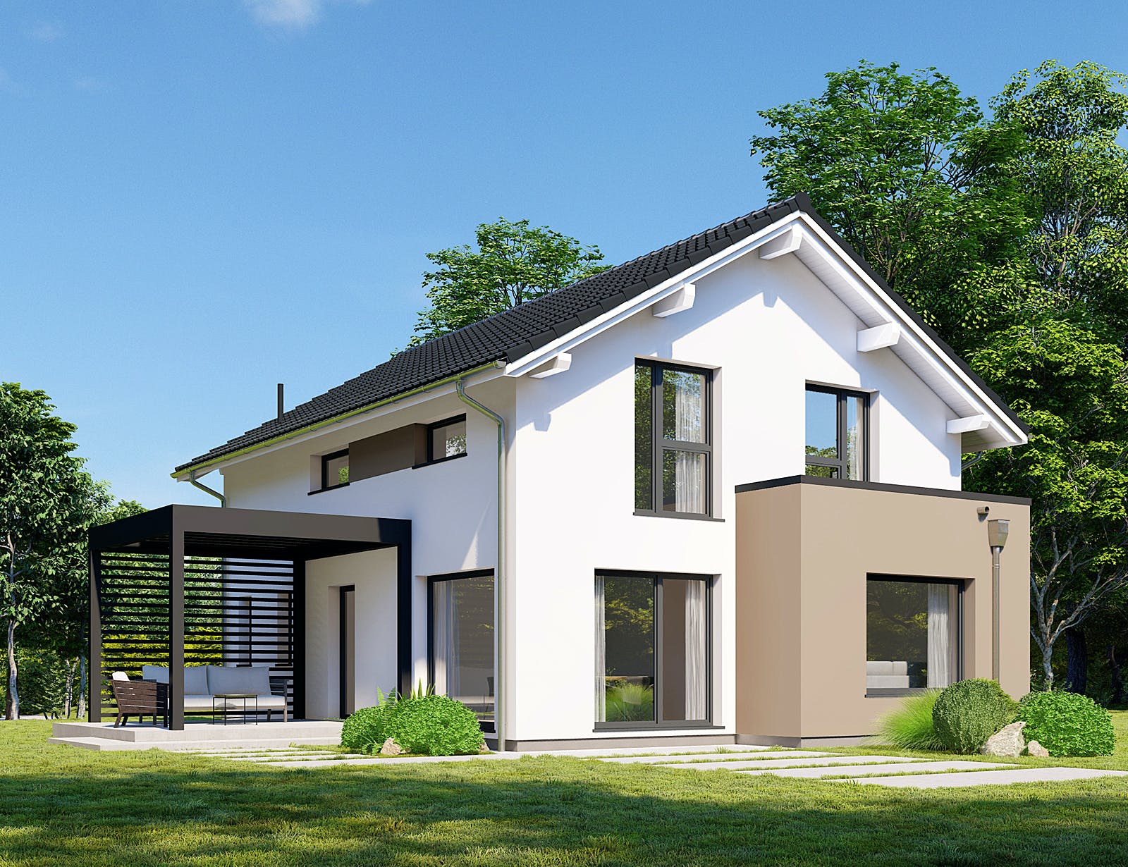 Fertighaus Point 143 von Danwood Schlüsselfertig ab 270900€, Satteldach-Klassiker Außenansicht 1