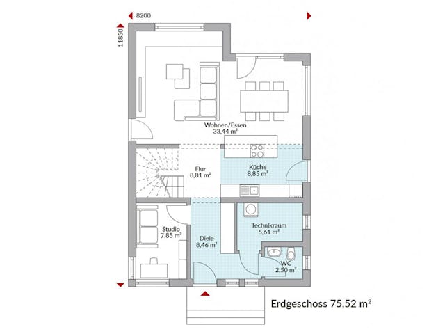 Fertighaus Point 143 von Danwood Schlüsselfertig ab 304400€, Satteldach-Klassiker Grundriss 1