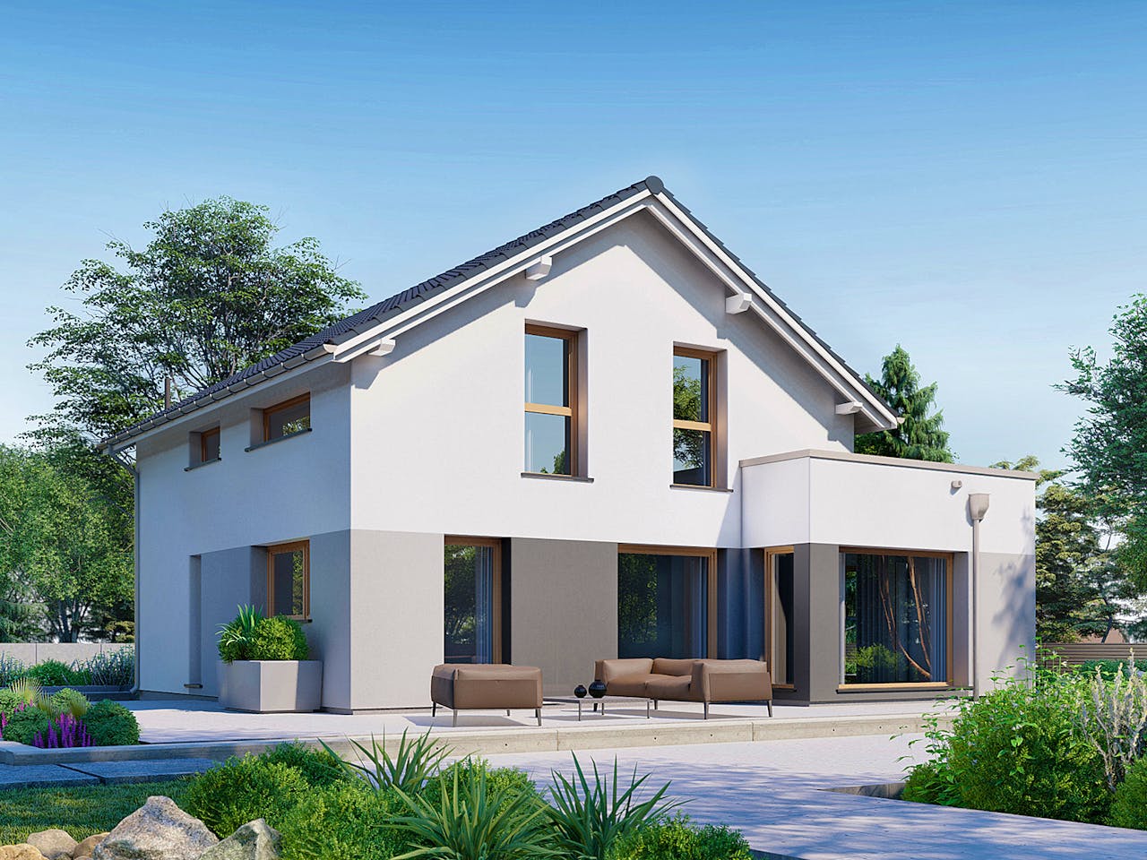 Fertighaus Point 144 von Danwood Schlüsselfertig ab 301000€, Satteldach-Klassiker Außenansicht 1