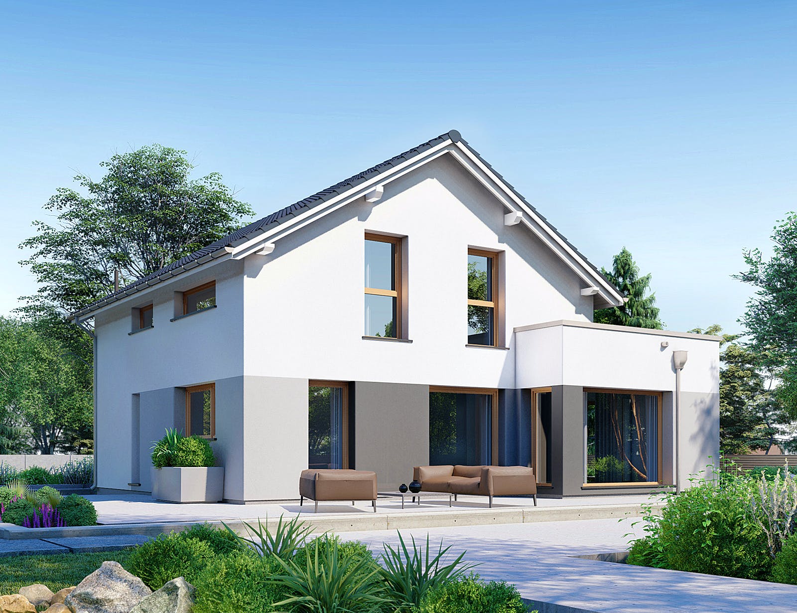 Fertighaus Point 144 von Danwood Schlüsselfertig ab 268900€, Satteldach-Klassiker Außenansicht 1