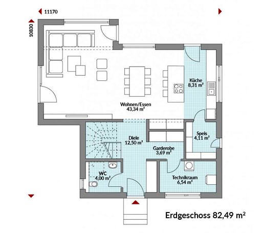 Fertighaus Point 144 von Danwood Schlüsselfertig ab 261300€, Satteldach-Klassiker Grundriss 1