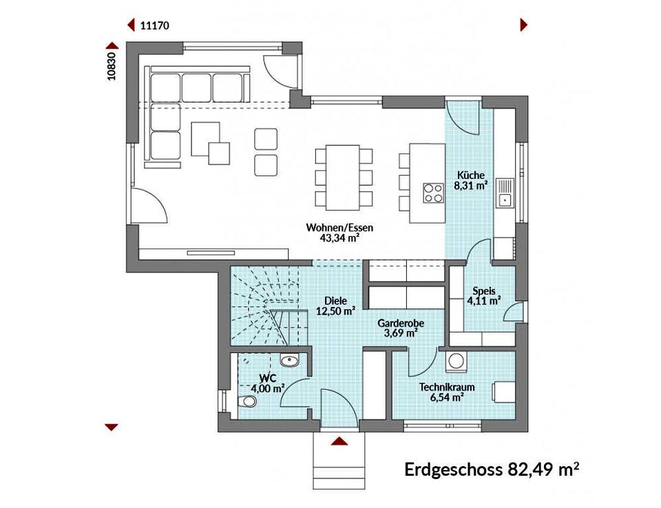 Fertighaus Point 144 von Danwood Schlüsselfertig ab 268900€, Satteldach-Klassiker Grundriss 1