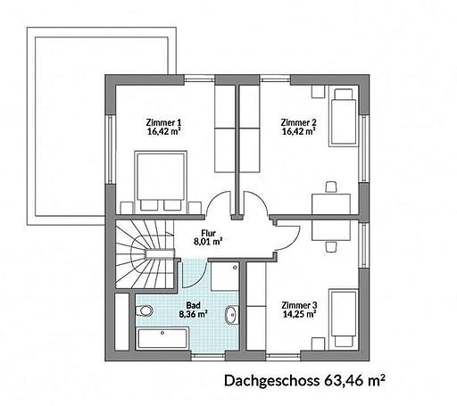 Fertighaus Point 144 von Danwood Schlüsselfertig ab 261300€, Satteldach-Klassiker Grundriss 2