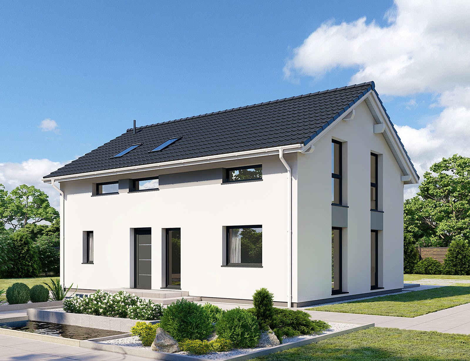 Fertighaus Point 145 von Danwood Schlüsselfertig ab 278400€, Satteldach-Klassiker Außenansicht 1