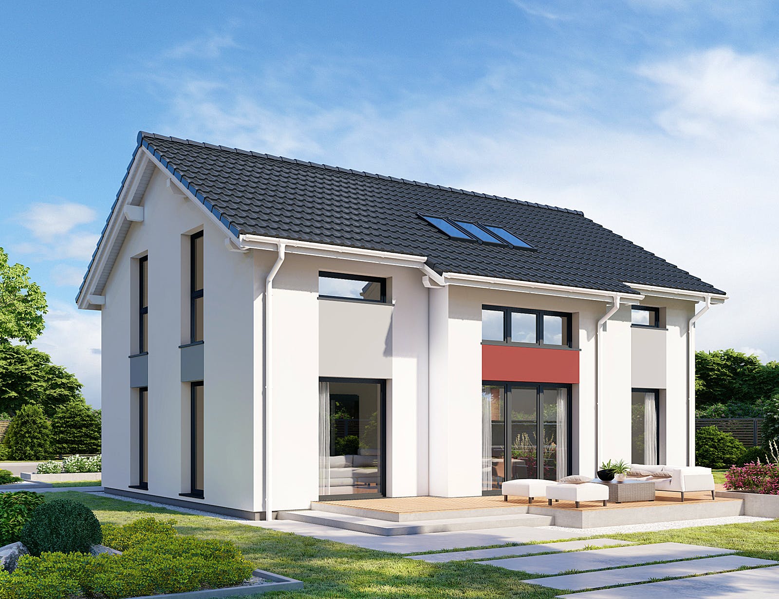 Fertighaus Point 145 von Danwood Schlüsselfertig ab 278400€, Satteldach-Klassiker Außenansicht 2