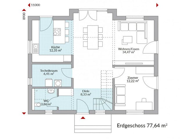 Fertighaus Point 145 von Danwood Schlüsselfertig ab 312900€, Satteldach-Klassiker Grundriss 1