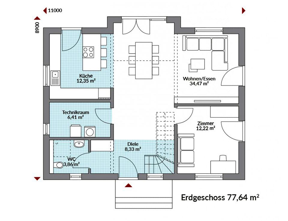 Fertighaus Point 145 von Danwood Schlüsselfertig ab 278400€, Satteldach-Klassiker Grundriss 1