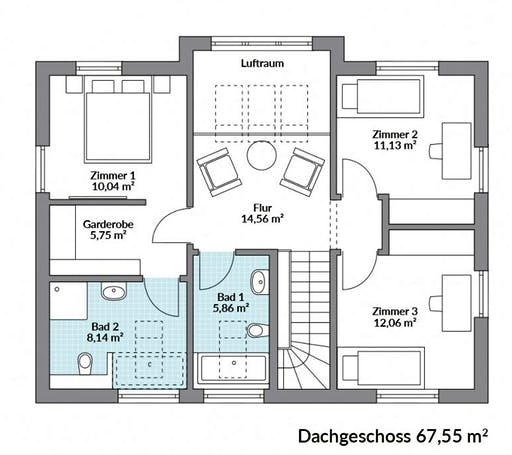 Fertighaus Point 145 von DAN-WOOD Schlüsselfertig ab 260500€, Satteldach-Klassiker Grundriss 2