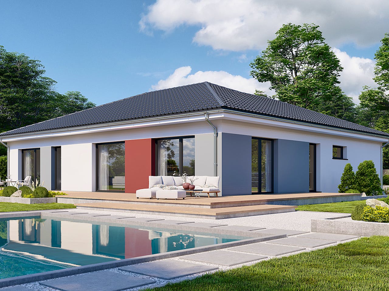 Fertighaus Privat 148 von Danwood Schlüsselfertig ab 345000€, Bungalow Außenansicht 1