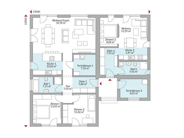 Fertighaus Privat 148 von Danwood Schlüsselfertig ab 345000€, Bungalow Grundriss 1