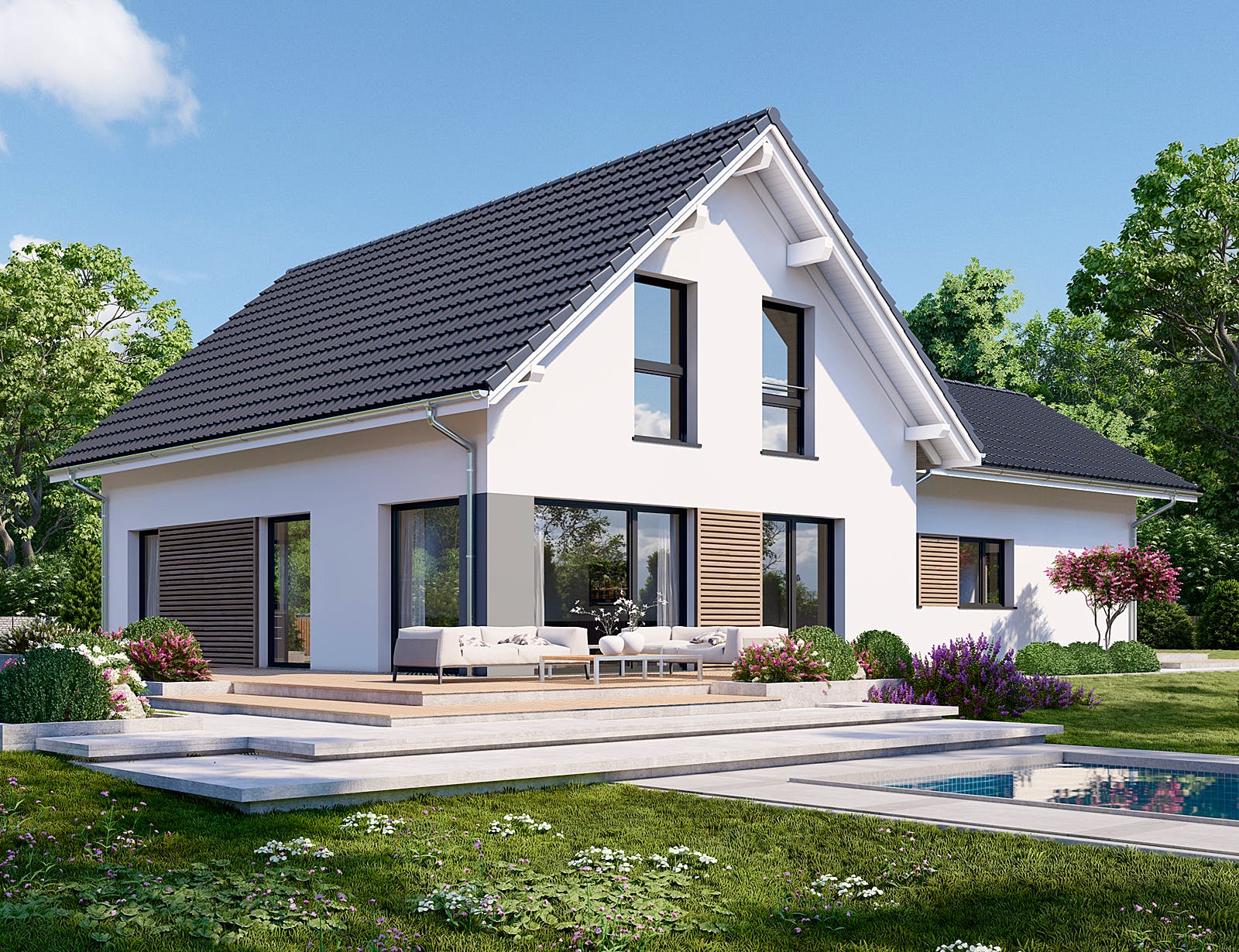 Fertighaus Privat 174 von Danwood Schlüsselfertig ab 371700€, Satteldach-Klassiker Außenansicht 1